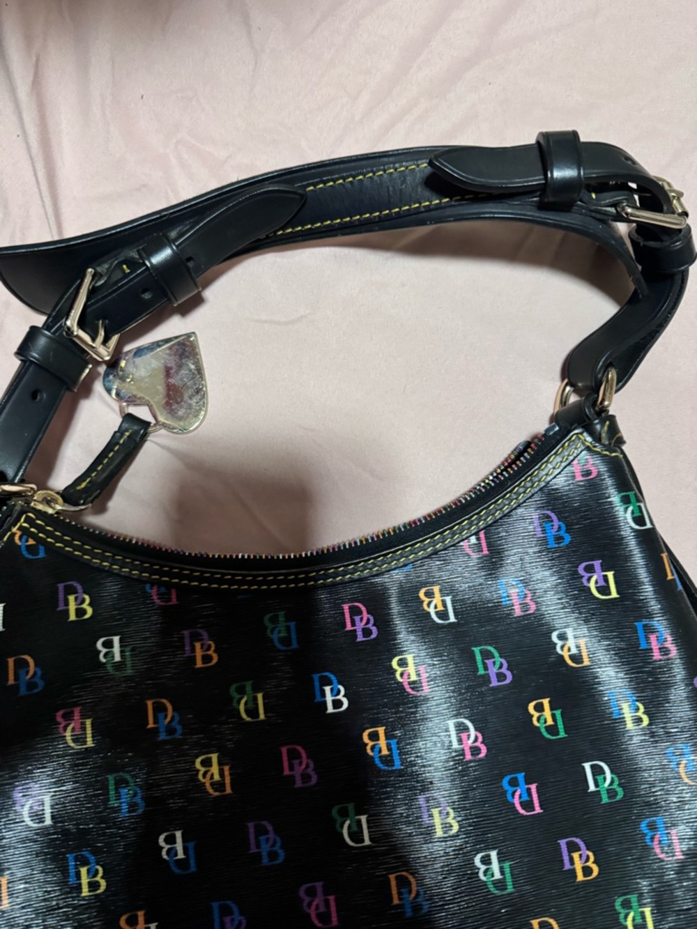 Rare Dooney & Bourke Black Multicolor Logo Hobo Shoulder Bag - Picture 3 of 11